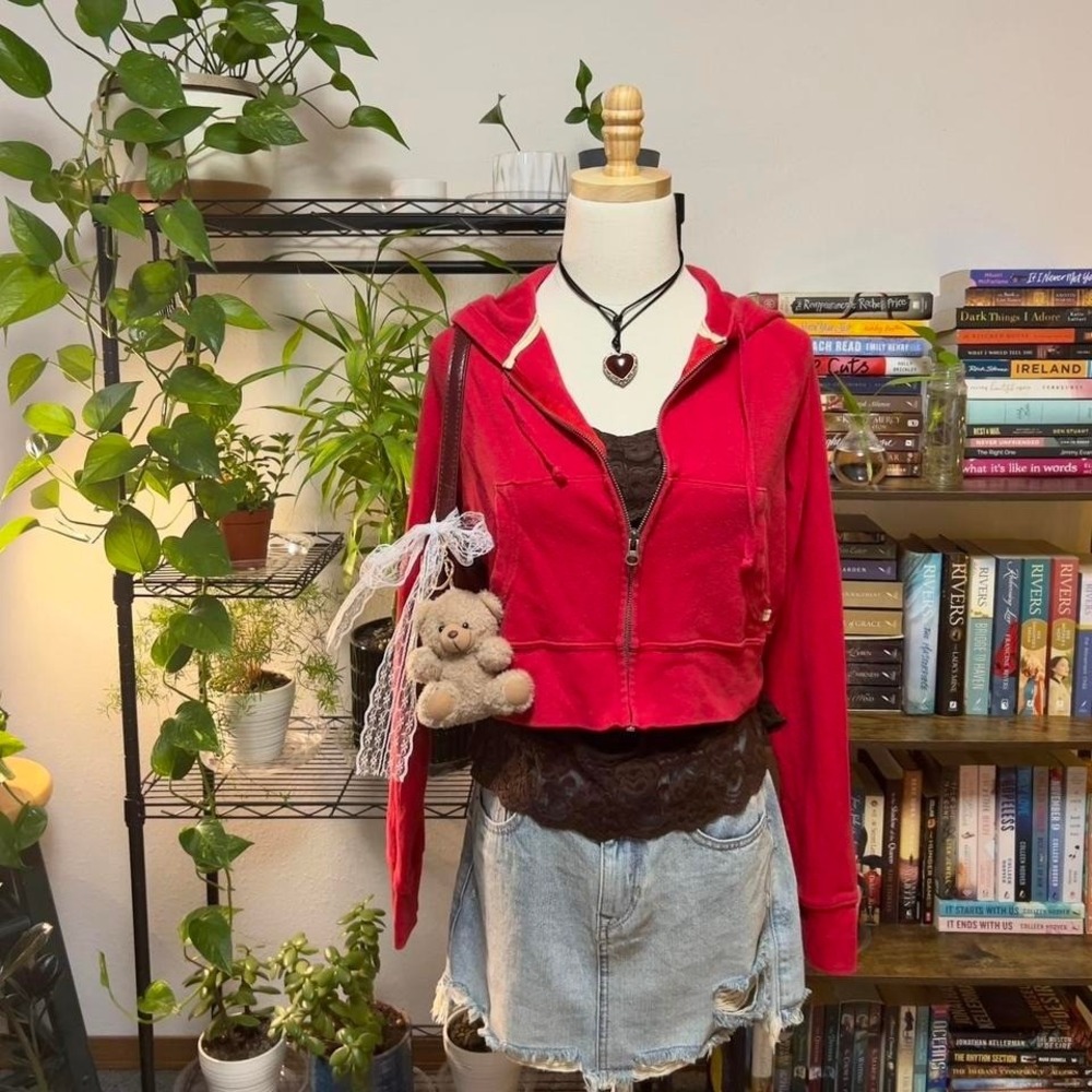 Vintage Y2K Aeropostale Red Full Zip Hoodie Womens XL‎ Grunge Preppy